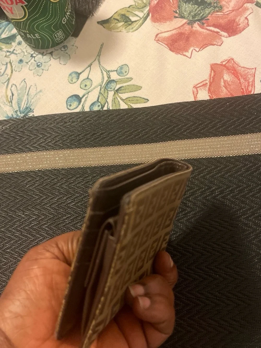 Preowned Fendi Brown FF Logo Canvas Card & Key Holder Wallet